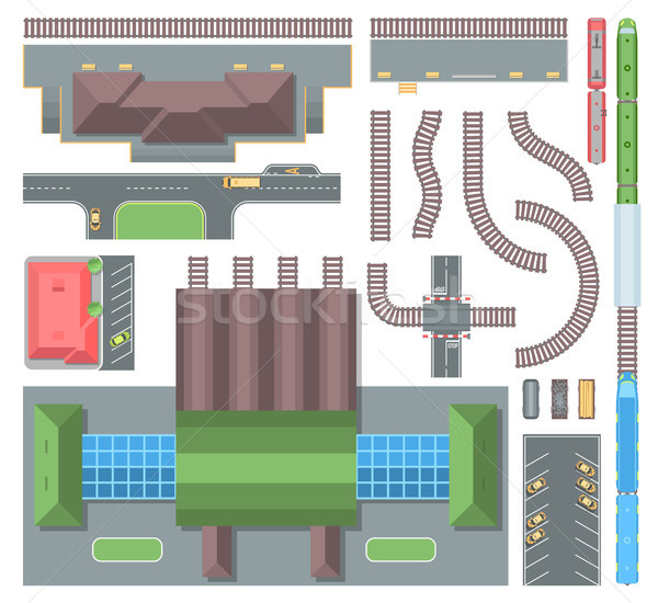 Foto d'archivio: Ferrovia · elementi · set · moderno · vettore · oggetti
