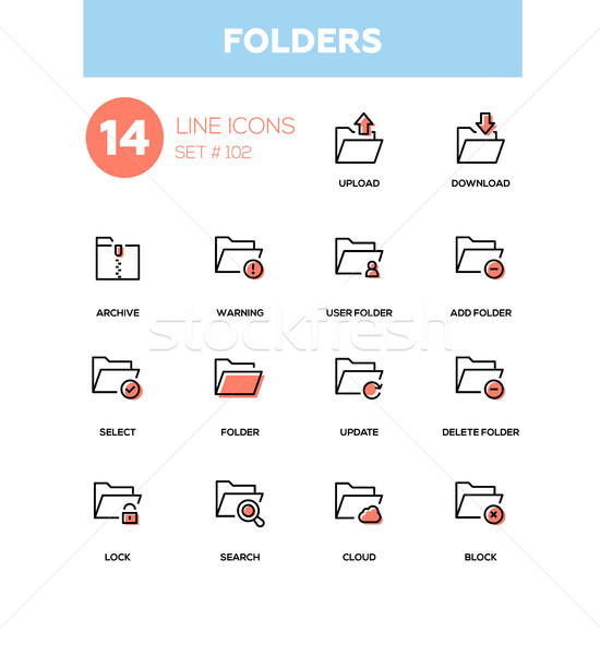 Folders - modern line design icons set Stock photo © Decorwithme