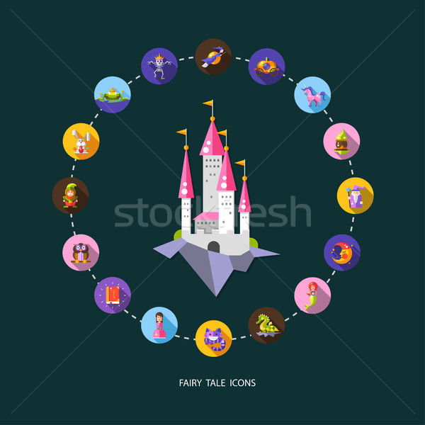 Illustration of set of fairy tales flat design magic icons and e Stock photo © Decorwithme