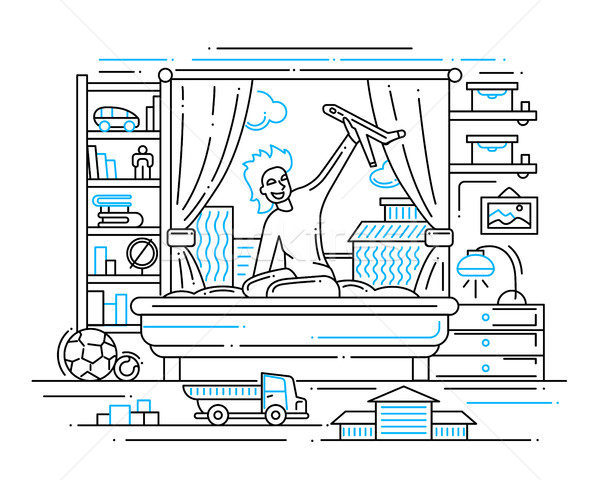 Boy playing in his room - line design illustration Stock photo © Decorwithme