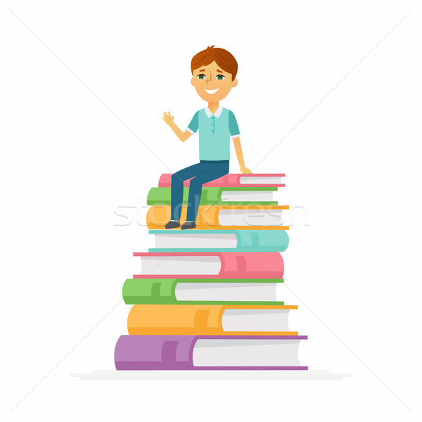 Schooljongen gelukkig kind vergadering boeken Stockfoto © Decorwithme