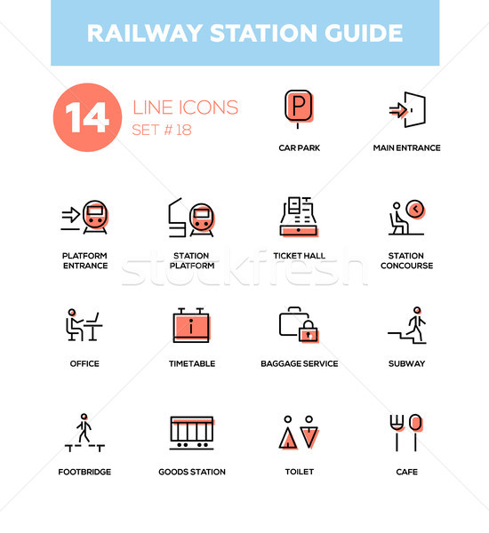 Estación de ferrocarril orientar moderna simple iconos pictogramas Foto stock © Decorwithme