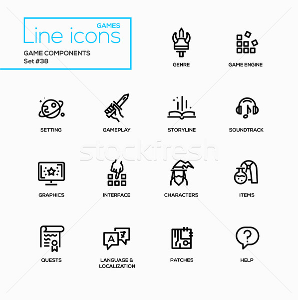 MMOG - modern vector single line icons set Stock photo © Decorwithme