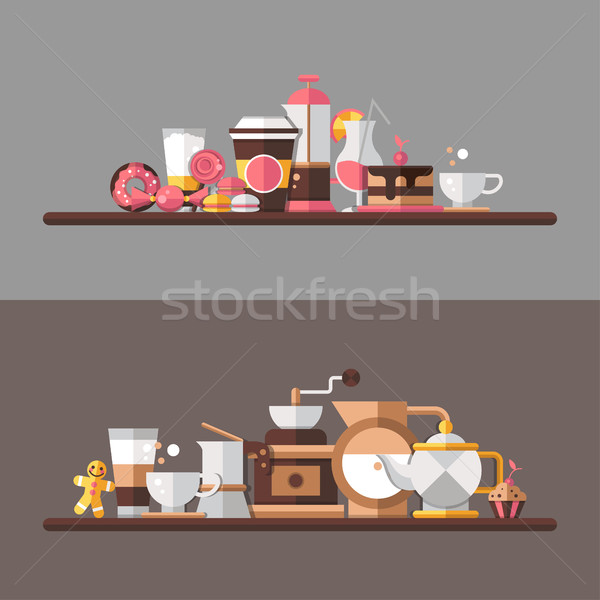 Set of modern flat design coffee-shop, cafe and bakery icons Stock photo © Decorwithme