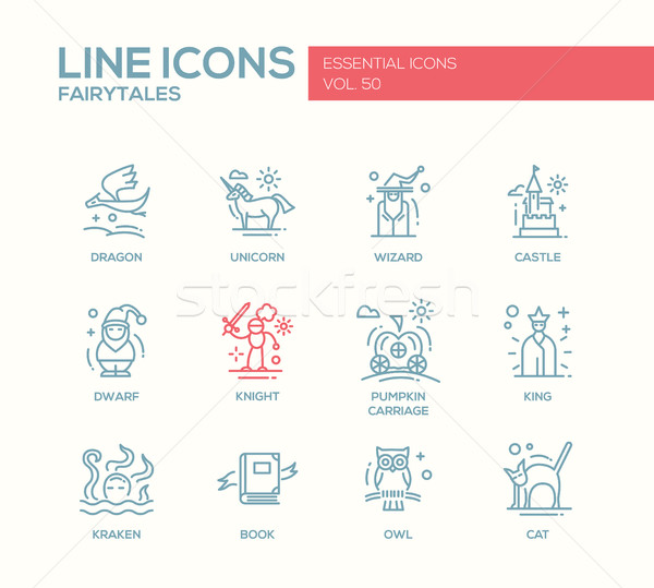 Fairy Tales- flat design line icons set Stock photo © Decorwithme