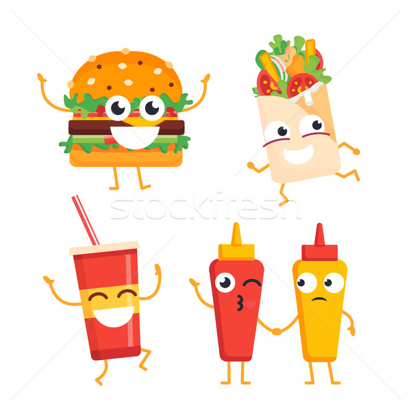 Stock photo: Fast Food Characters - vector set of mascot illustrations.