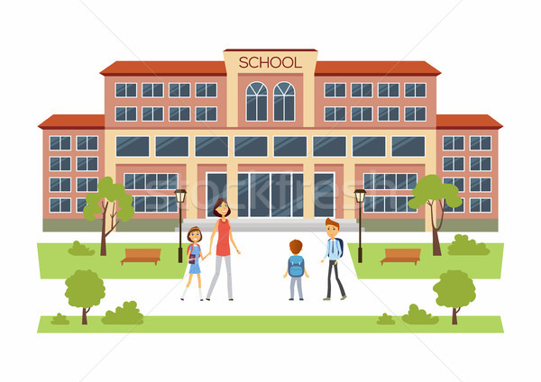 Stock photo: Back to school - happy boys and girls going to educational facilities