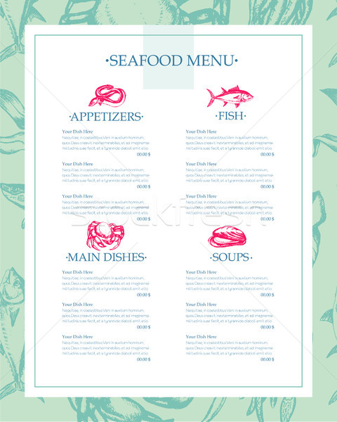 Delicious Seafood - vector drawn template menu Stock photo © Decorwithme
