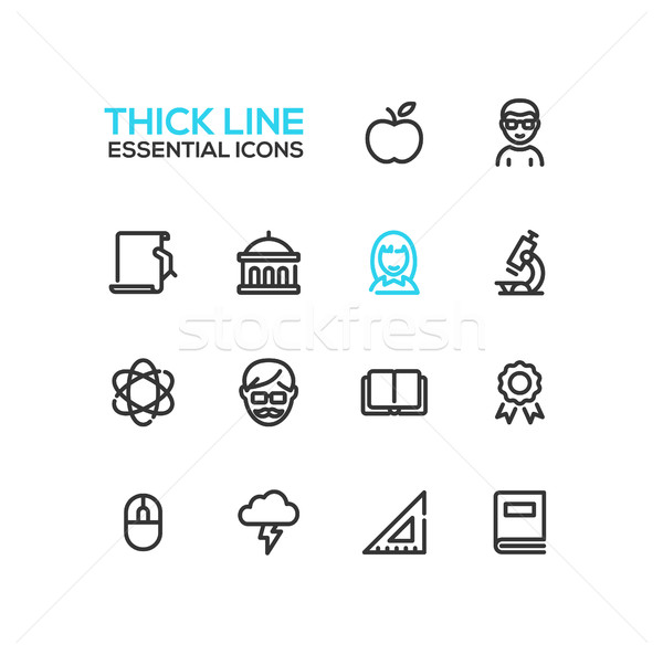 Education - Thick Single Line Icons Set Stock photo © Decorwithme
