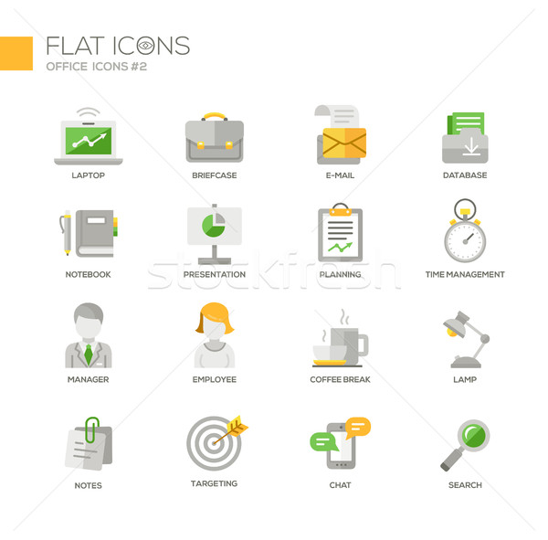 Set of modern office line flat design icons and pictograms Stock photo © Decorwithme