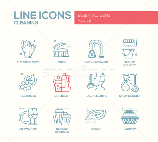 Cleaning - line design icons set Stock photo © Decorwithme