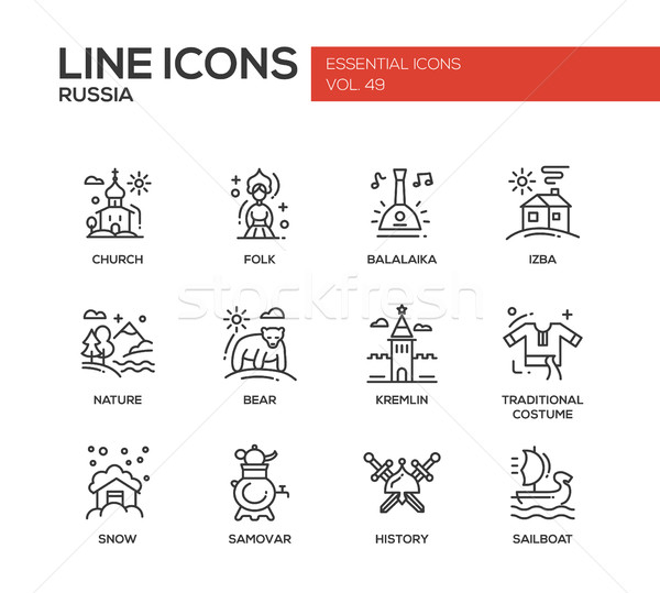 Russian symbols - flat design line icons set Stock photo © Decorwithme
