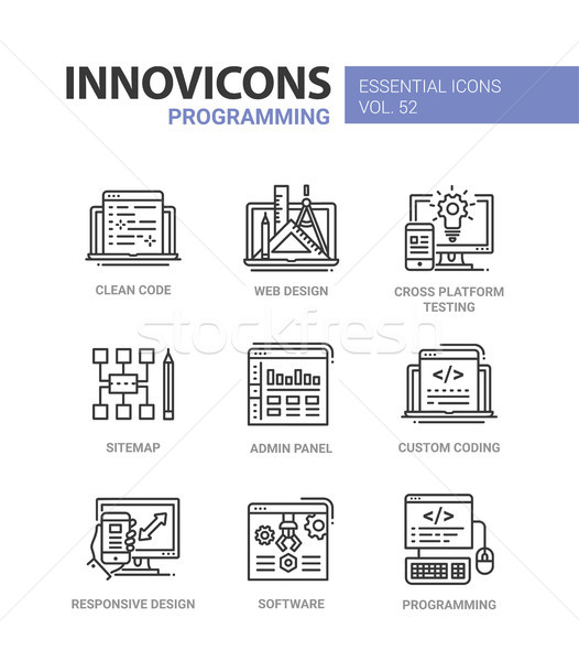 Programming - modern vector line design icons set. Stock photo © Decorwithme