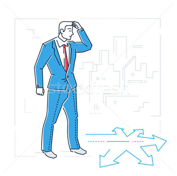 Businessman hesitating - line design style isolated illustration Stock photo © Decorwithme