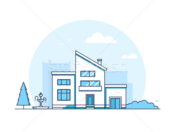 City building - modern thin line design style vector illustration Stock photo © Decorwithme