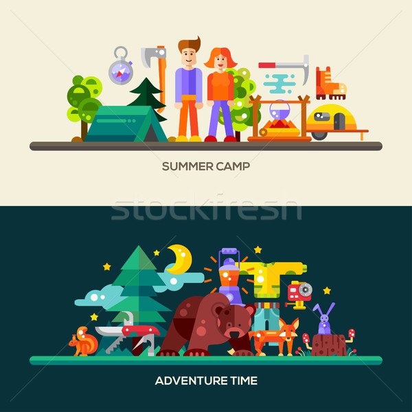 Camping and hiking website banners set Stock photo © Decorwithme