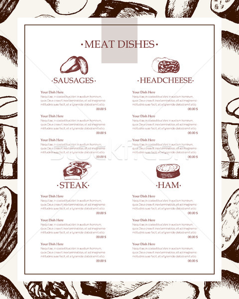 Processed Meat - vector hand drawn template menu Stock photo © Decorwithme
