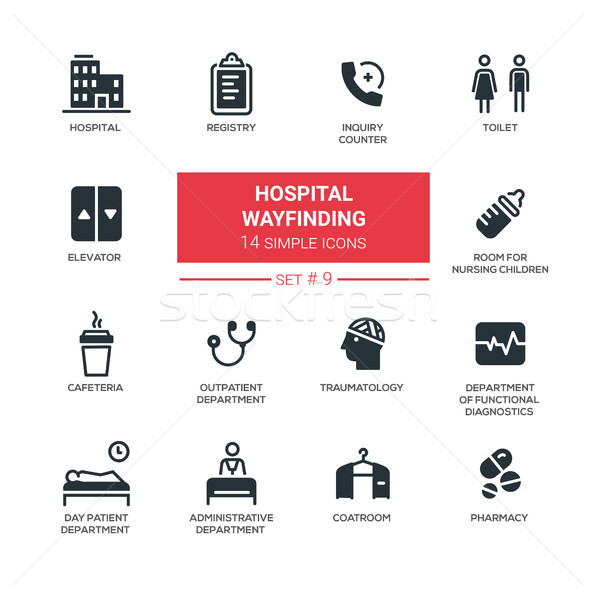 Hospital wayfinding - Modern simple thin line design icons, pictograms set Stock photo © Decorwithme