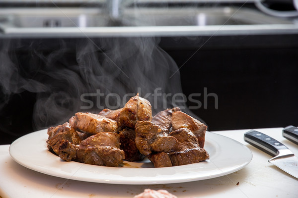 Frito carne fatias prato cozinha gordura Foto stock © DedMorozz