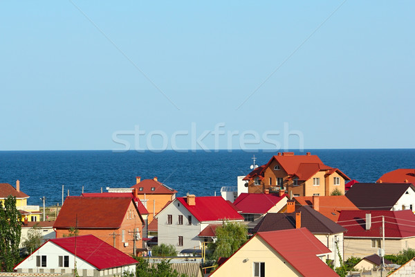 Renkli çatılar sahil mavi gökyüzü Bina doğa Stok fotoğraf © DedMorozz