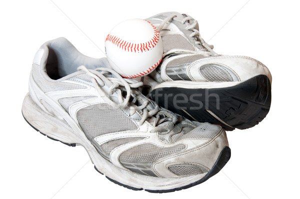 Oude schoenen baseball geïsoleerd witte Stockfoto © dehooks