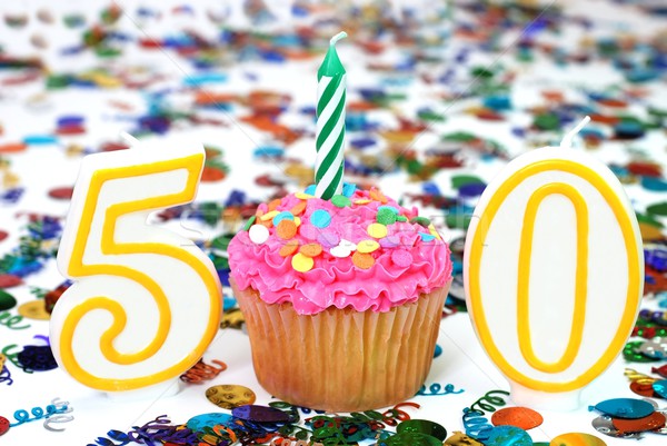 Celebration Cupcake with Candle - Number 50 Stock photo © dehooks