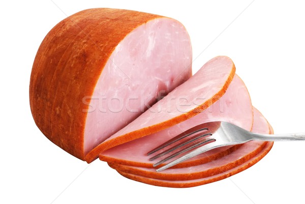 Ham geïsoleerd vork witte Stockfoto © dehooks