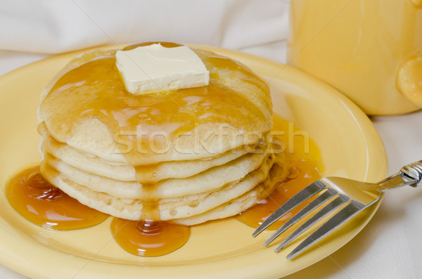 Pannenkoeken koffie boter esdoorn siroop Stockfoto © dehooks