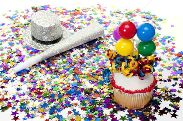 Cupcake, Confetti, Horn, and Hat at Party Stock photo © dehooks