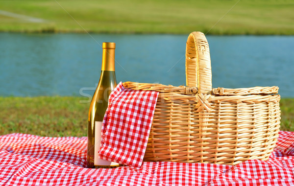 Panier pique-nique vin bouteille vin blanc rouge couverture [[stock_photo]] © dehooks