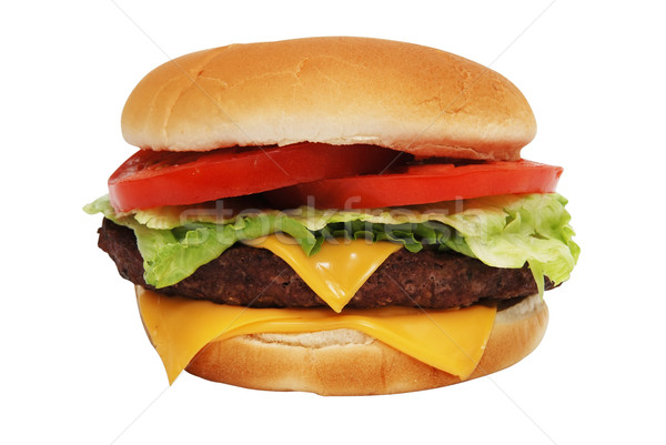 Cheeseburger izolat alb sandwich tomate Imagine de stoc © dehooks