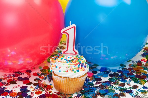 Feier Ballons Konfetti Cupcake Zahl glücklich Stock foto © dehooks