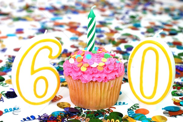 Celebration Cupcake with Candle - Number 60 Stock photo © dehooks