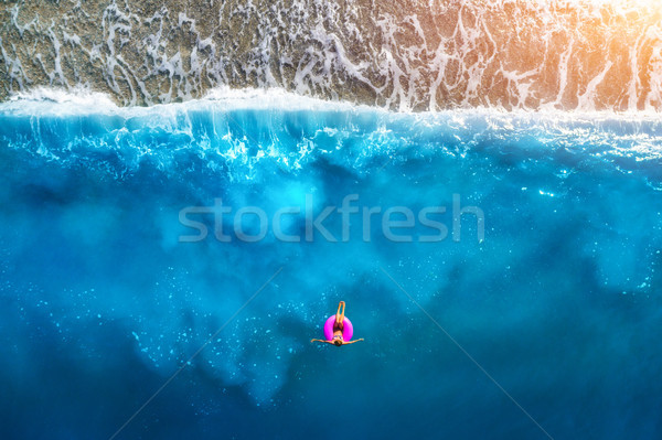 女子 游泳的 海 苗條 粉紅色 商業照片 © denbelitsky