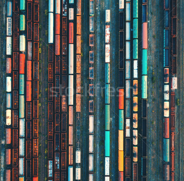 Top view of colorful cargo trains. Aerial view Stock photo © denbelitsky