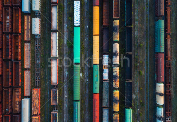 Felső kilátás színes teher vonatok légifelvétel Stock fotó © denbelitsky