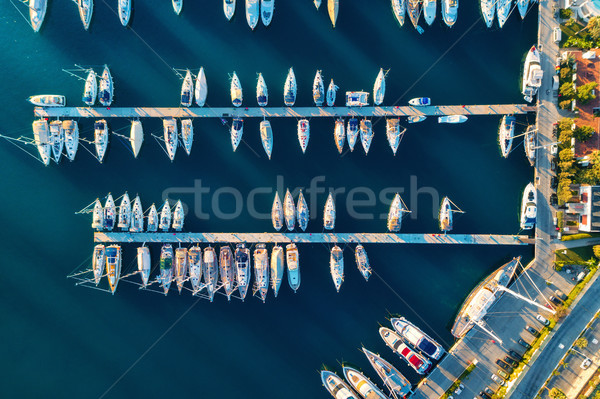 Aerial view of amazing boats at sunset in Marmaris, Turkey Stock photo © denbelitsky