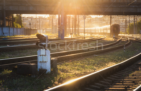 Colorful industrial landscape with railway platform, semaphore Stock photo © denbelitsky