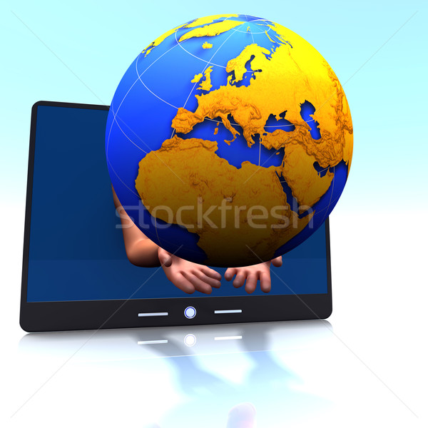 Földgömb Európa tabletta nemzetközi kommunikáció üzlet Stock fotó © dengess