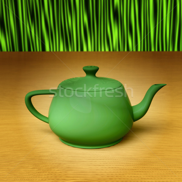 Groene theepot bamboe 3d illustration hout achtergrond Stockfoto © dengess