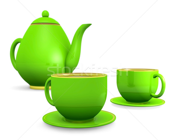 Groene theepot witte 3d illustration keuken Stockfoto © dengess