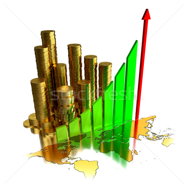 Business Goldmünzen Weltkarte weiß Karte Finanzierung Stock foto © dengess