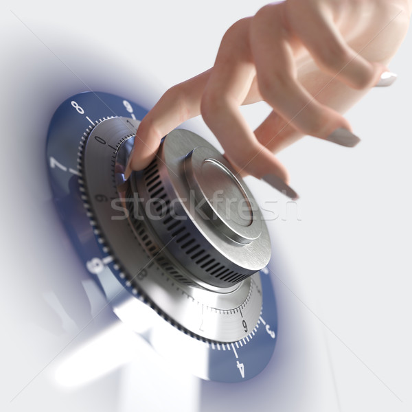 Close up of a safe lock and woman hand conceptual image for security and business Stock photo © denisgo