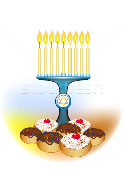 hanukkah candles with traditional donuts Stock photo © denisgo
