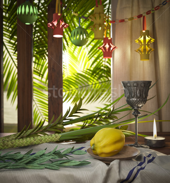 Simboli vacanze foglie di palma candela albero vino Foto d'archivio © denisgo