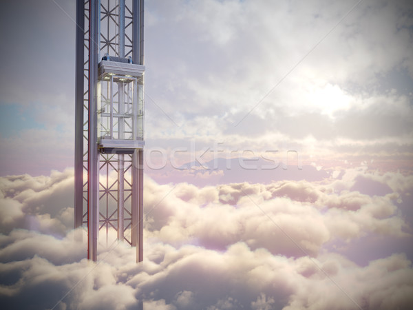 Stock photo: empty sky elevator concept on the sky clouds background concept composition 3d illustration