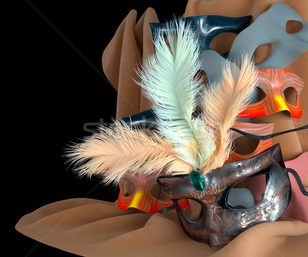 Stock photo: metal carnival mask with feathers on isolate black