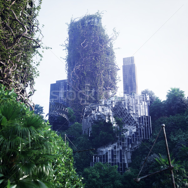 終末論的な 未来的な 捨てられた 市 建物 自然 ストックフォト © denisgo
