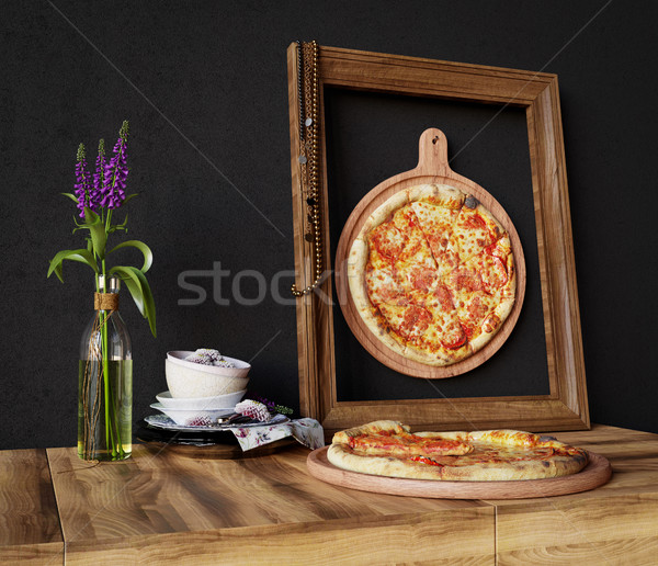 Hot pizza slice with melting cheese with frame concept close up photo Stock photo © denisgo