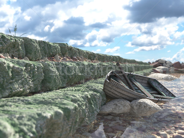 Breakwater with gates and old fishing boat concept background Stock photo © denisgo